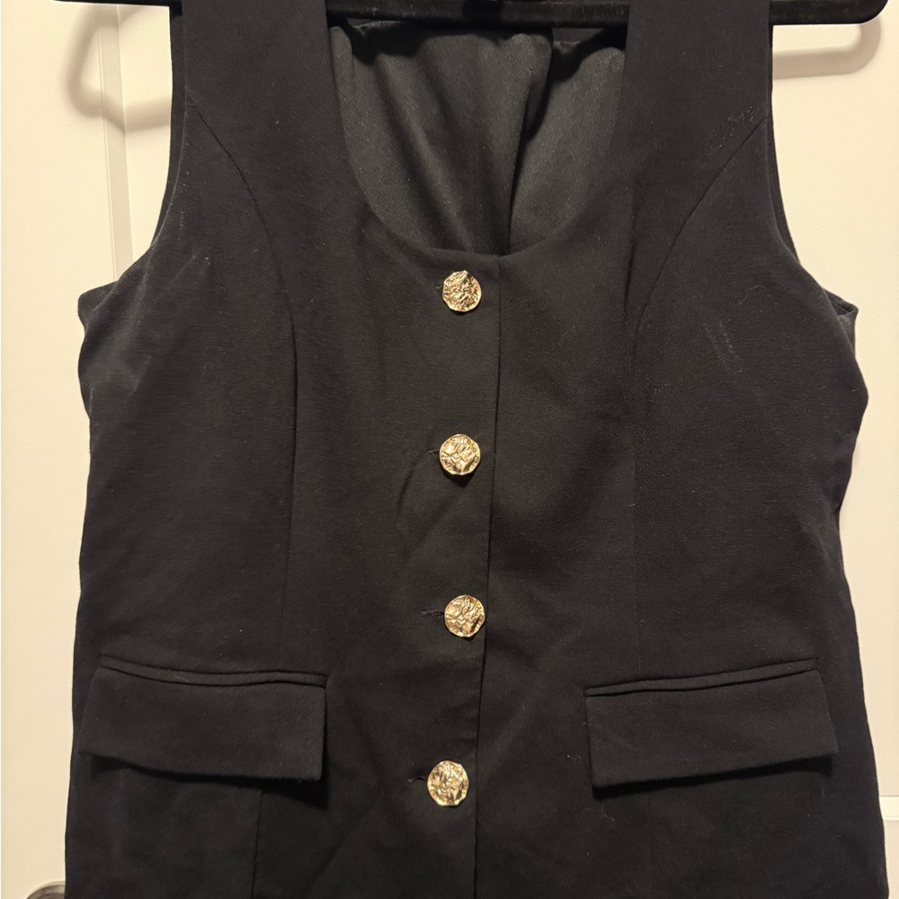 Halogen Sleeveless Black Jumpsuit with Gold Accents